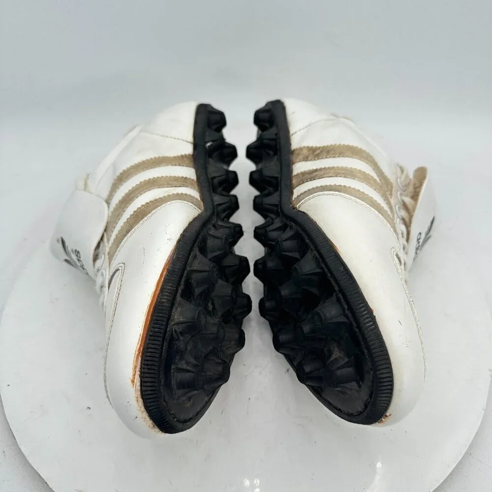 Vintge Adidas Triple Crown Men Size 8.5 Made In Taiwan White Beige Cleats Shoes